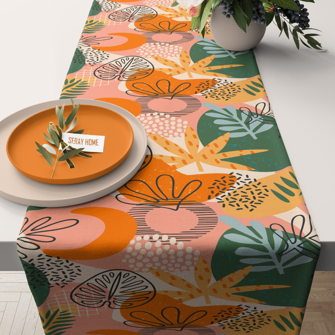 Soyut Desenli Turuncu Pembe Runner 40x140 cm