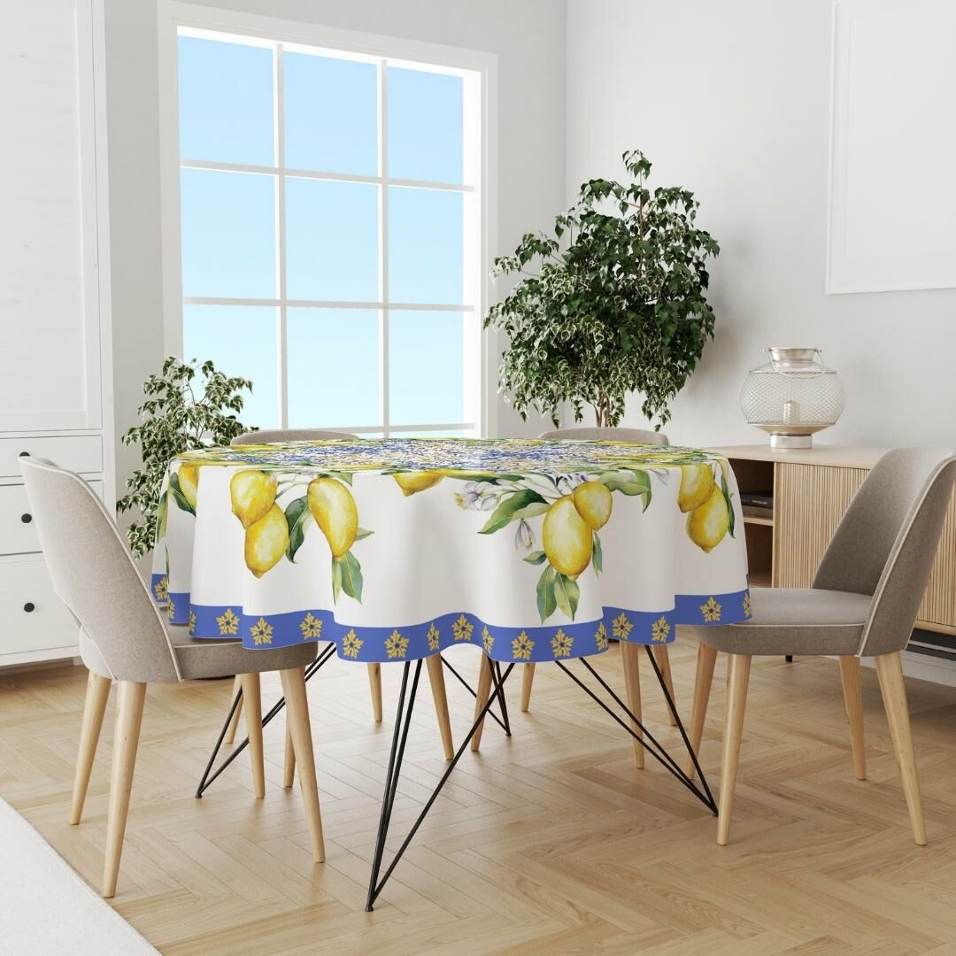 140 cm Limonlu Seramik Yuvarlak Masa Örtüsü