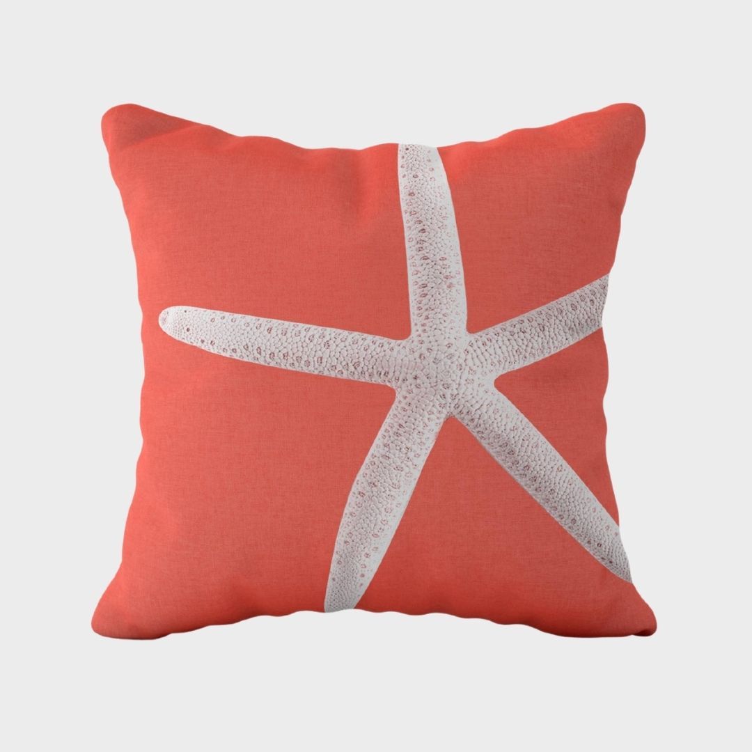 Marin Deniz Yıldızı Coral Çift Tarafı Desenli Kırlent Kılıfı 43x43 cm
