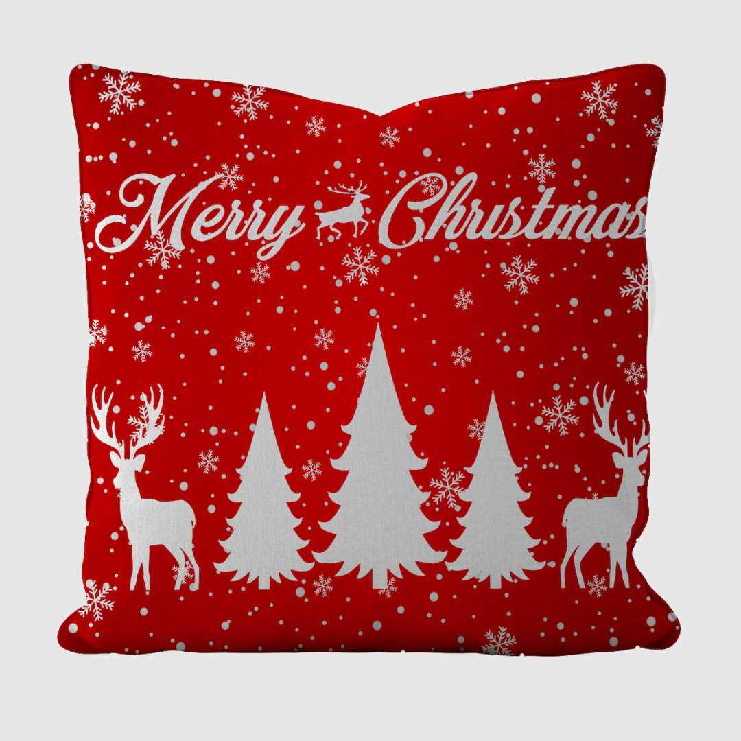 Yılbaşı Kar Taneli Merry Christmas Kırmızı Kırlent Kılıfı