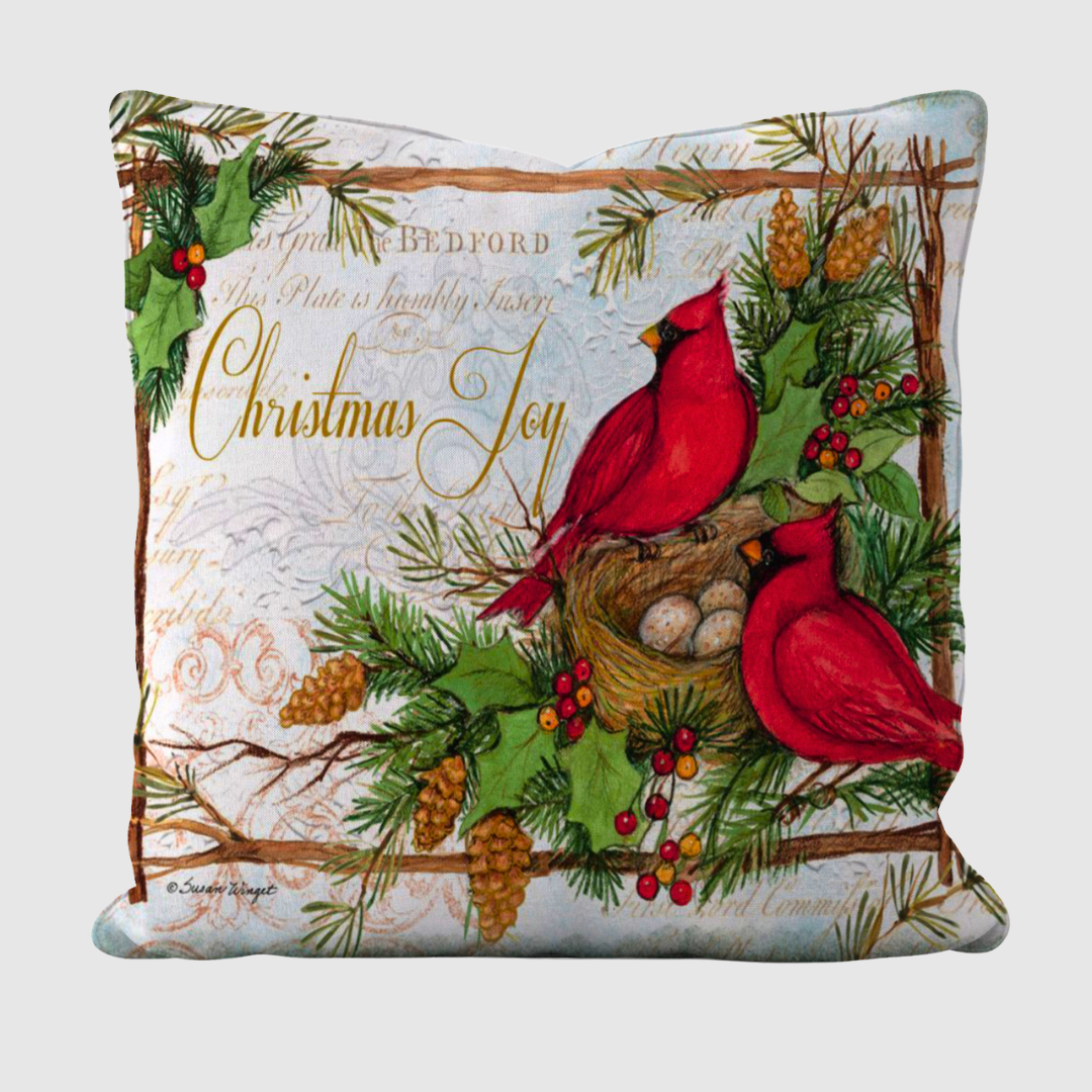 Yılbaşı Vintage Kardinal Merry Christmas Kırlent Kılıfı