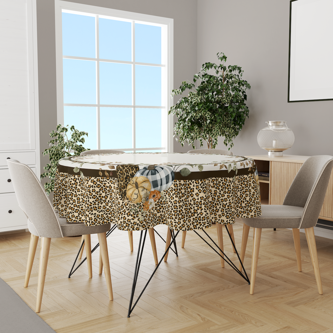 Fall Leopar Balkabağı Masa Örtüsü