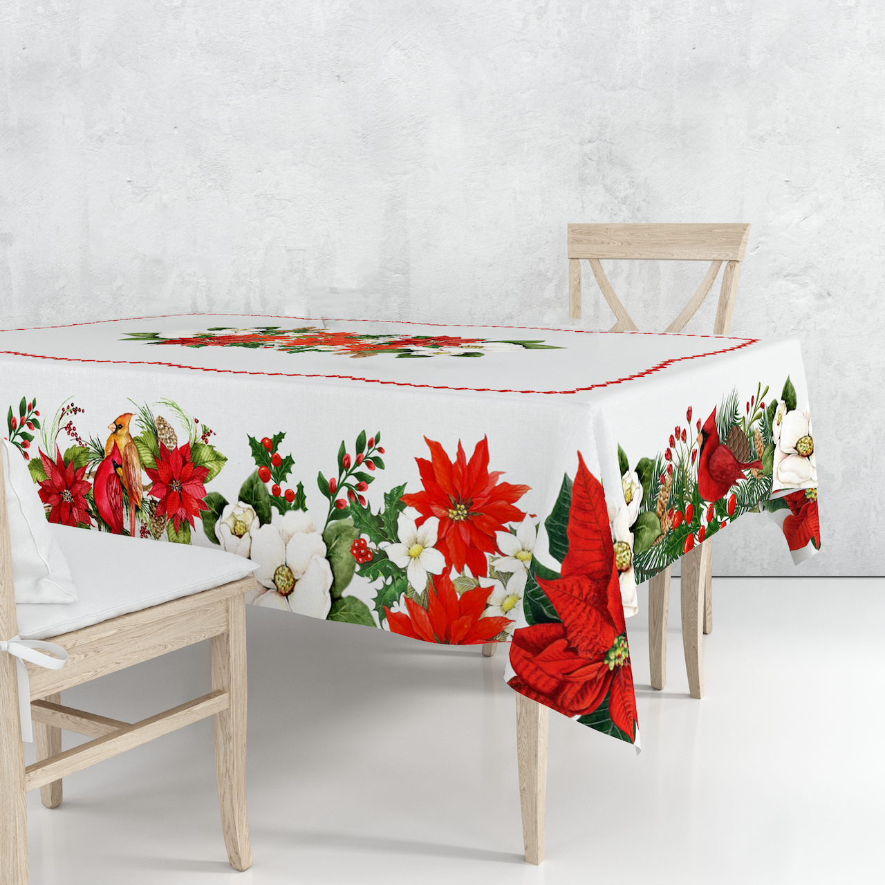 Yılbaşı Christmas Temalı Poinsettia Çiçeği Vintage 140x200 cm Masa Örtüsü