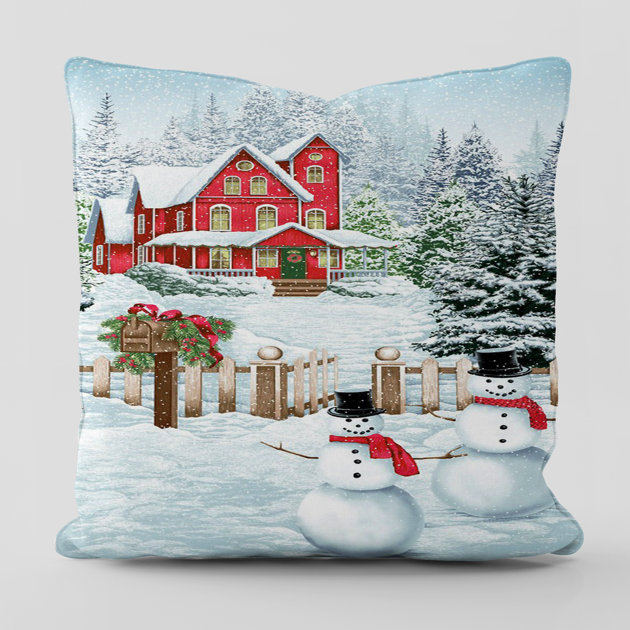 Yılbaşı Winter Vintage Kardan Adamlı Kırlent Kılıfı