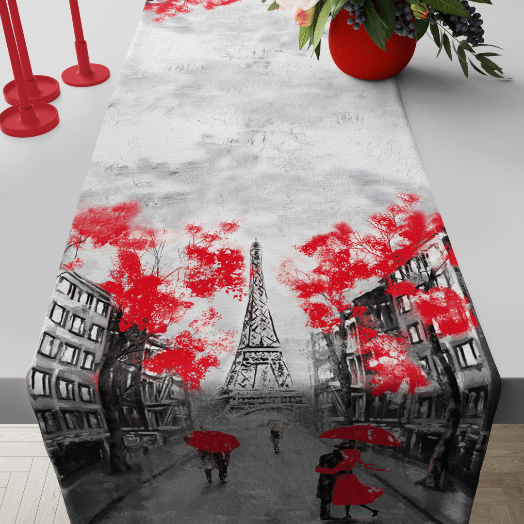 Sevgililer Günü Valentine's Day Dark Red Paris Temalı Runner