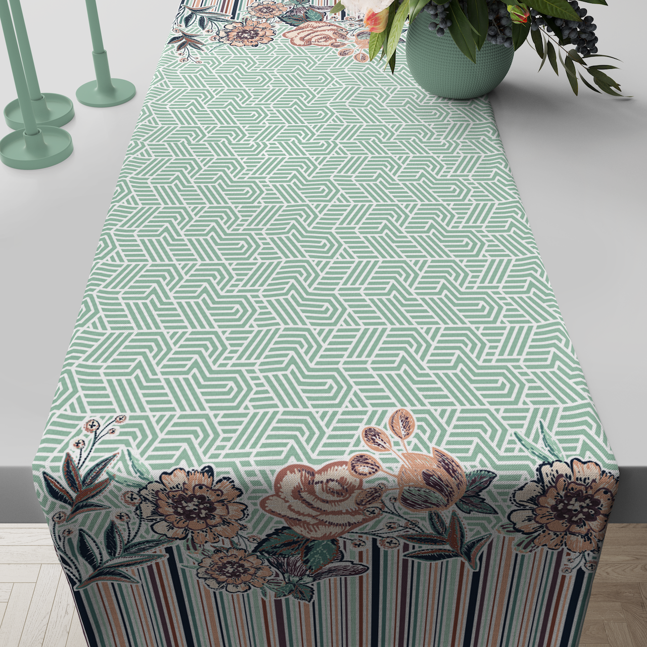 Geometrik Çiçek Desenli Runner