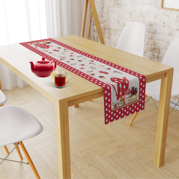 Kırmızı Puantiye Tatlı Kahvaltı Neşeli Runner 43x150 cm