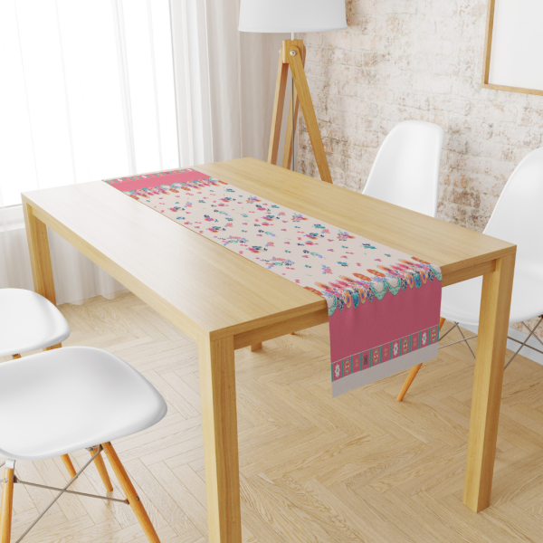Pembe Çiçekli Runner 43x140 cm