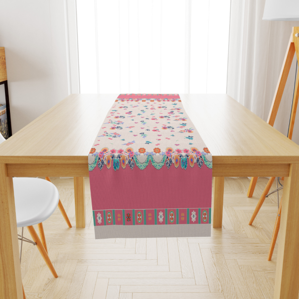 Pembe Çiçekli Runner 43x140 cm