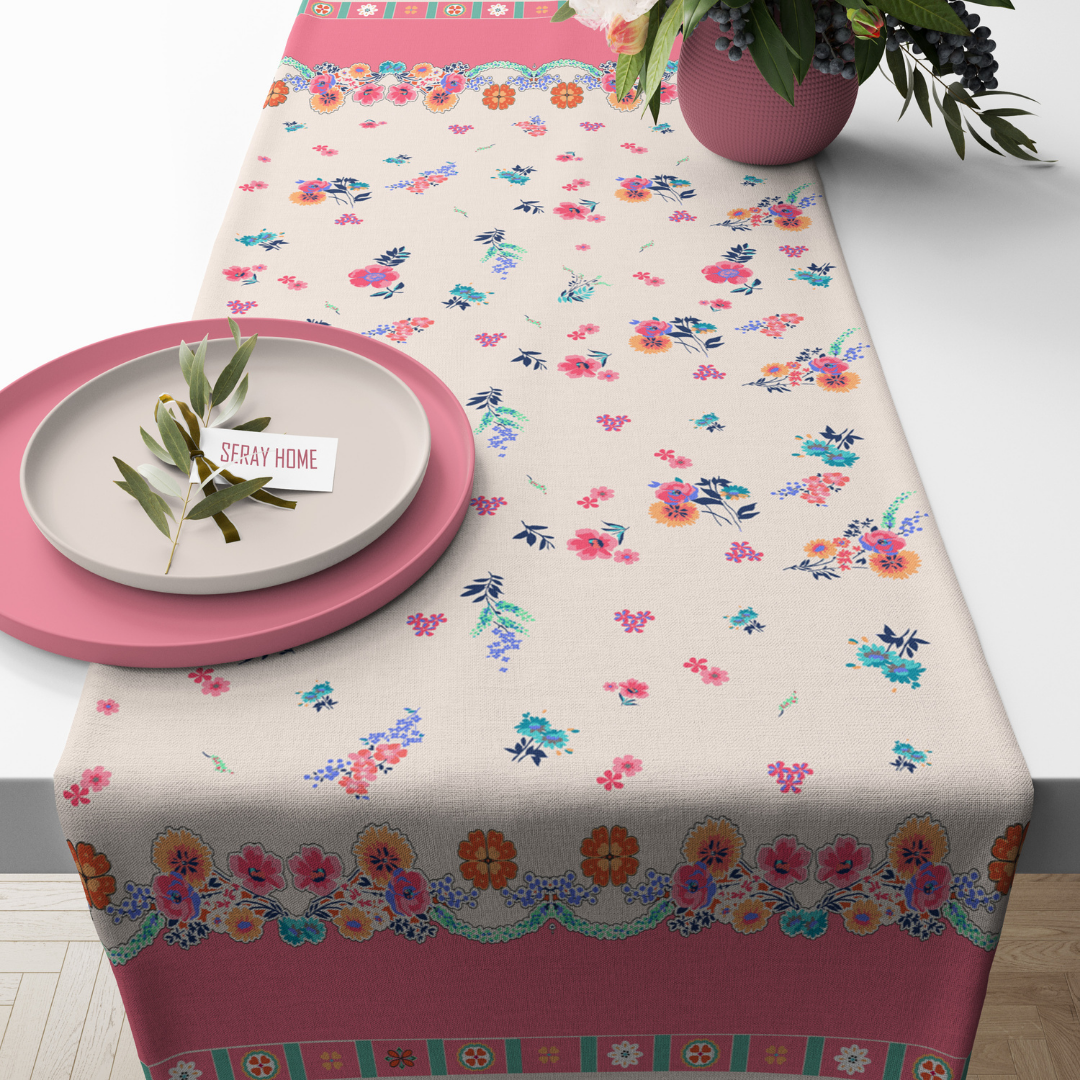 Pembe Çiçekli Runner 43x140 cm