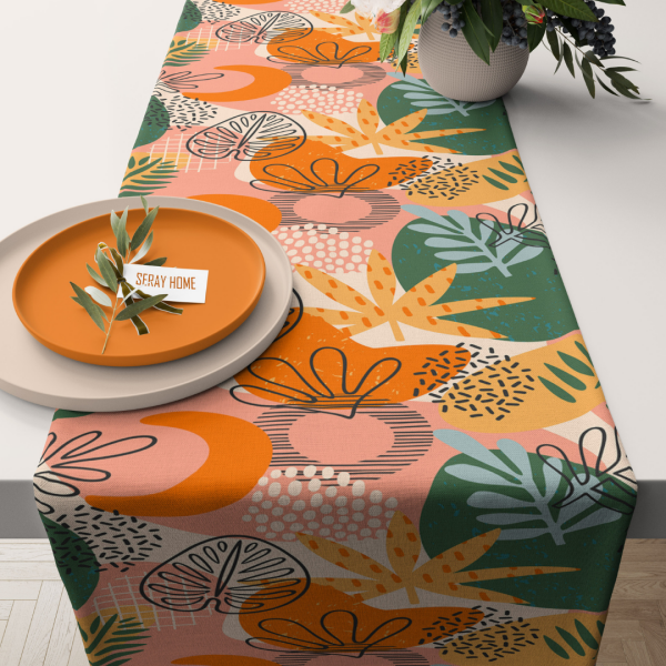 Soyut Desenli Turuncu Pembe Runner 40x140 cm