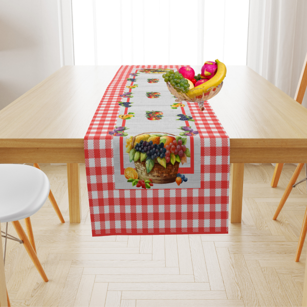 Meyveli Nar Çiçeği Ekoseli Runner 40x140 cm