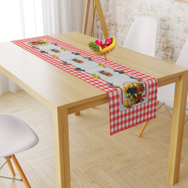 Meyveli Nar Çiçeği Ekoseli Runner 40x140 cm