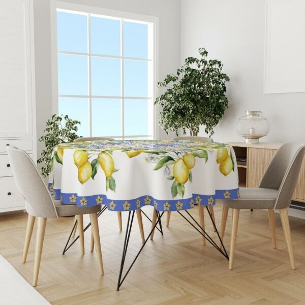 140 cm Limonlu Seramik Yuvarlak Masa Örtüsü