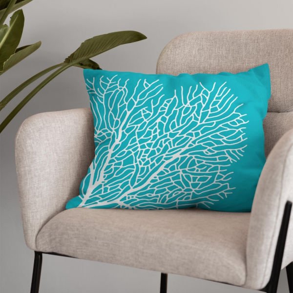 Marin Mercan Turkuaz Çift Tarafı Desenli Kırlent Kılıfı 43x43 cm
