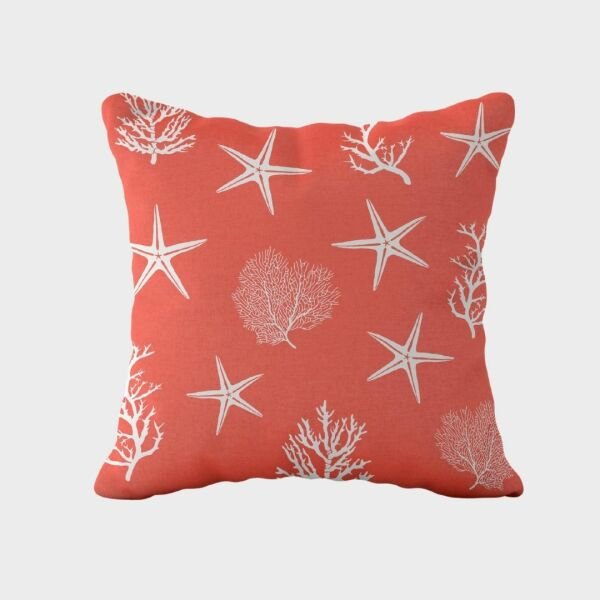 Marin Deniz Yıldızı Mercan Coral Çift Tarafı Desenli Kırlent Kılıfı 43x43 cm