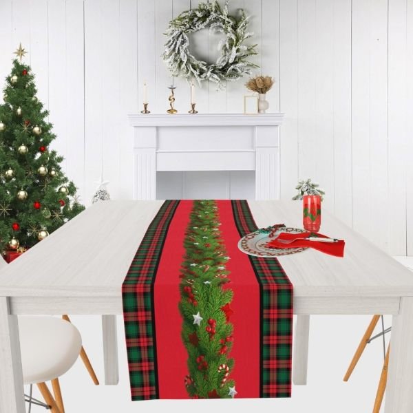 Yılbaşı Christmas Çam Dalları Garland Kırmızı Runner 43x147 cm