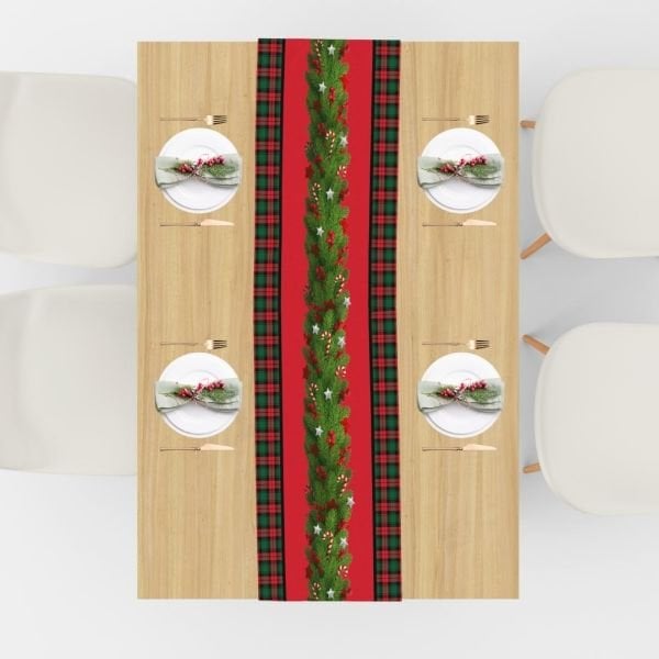 Yılbaşı Christmas Çam Dalları Garland Kırmızı Runner 43x147 cm