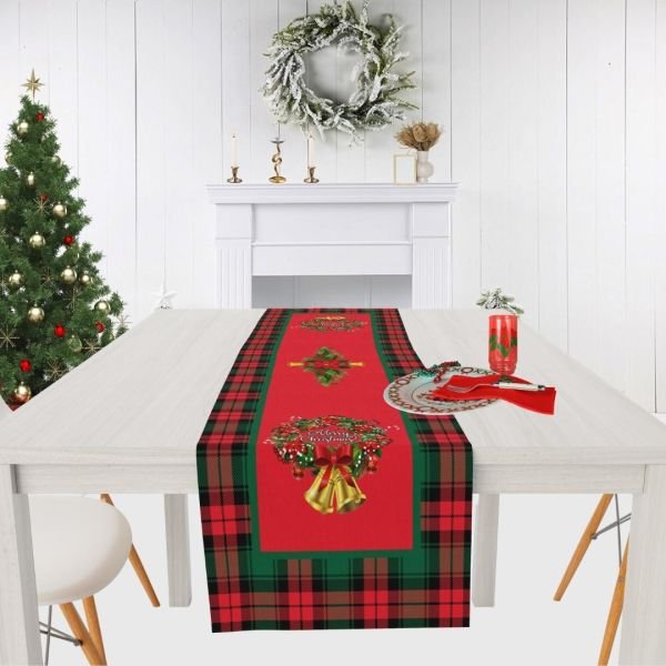 Yılbaşı Christmas Çelenk Kırmızı Ekoseli Runner 43x147 cm