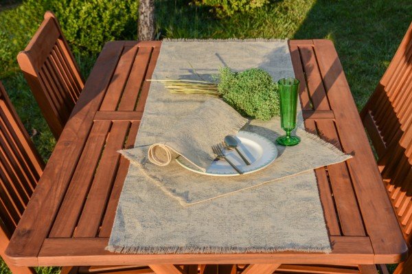 Çiçek Desenli Jüt Runner Ve 4 Lü Amerikan Servisi