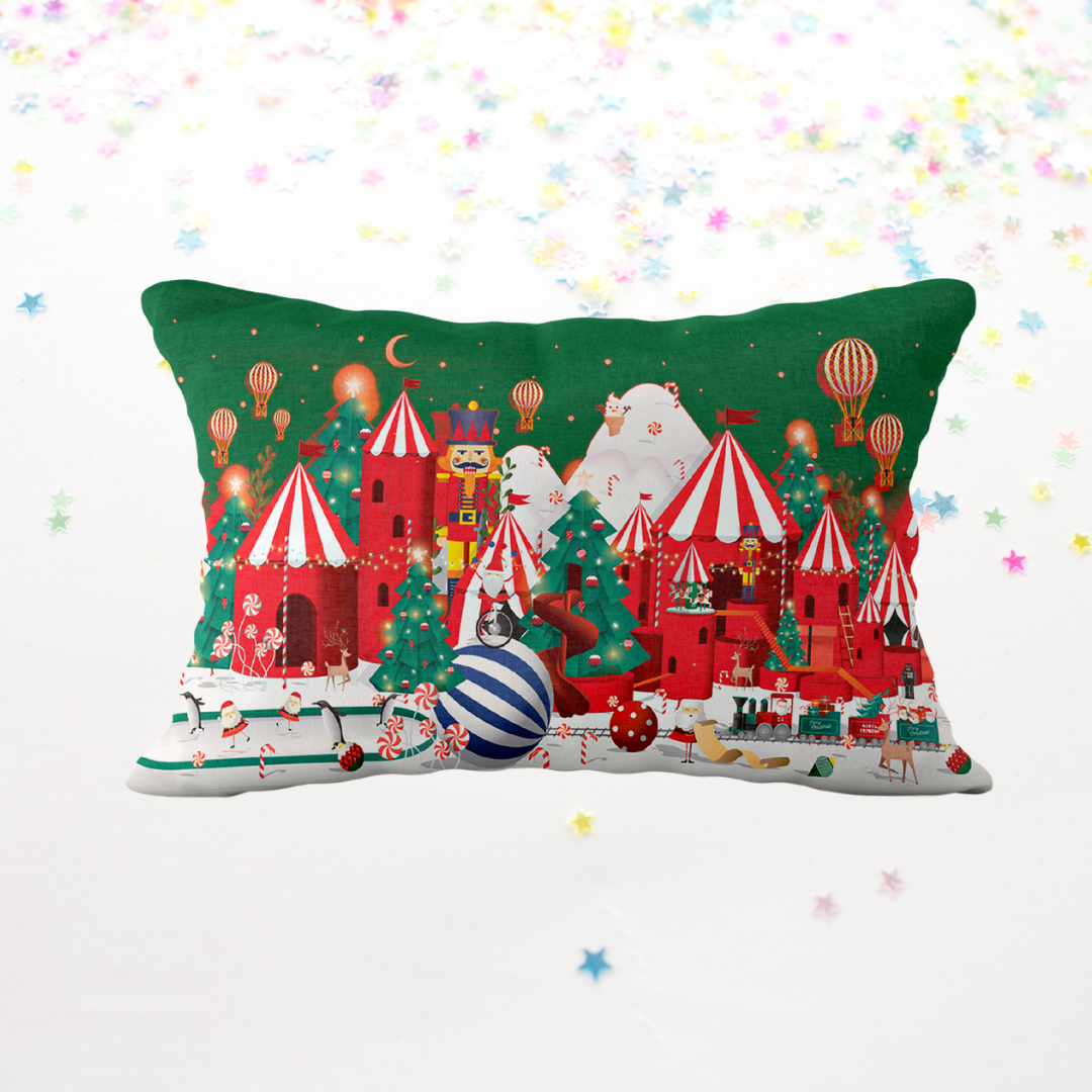 Yılbaşı Christmas Festival Çift Tarafı Desenli Kırlent Kılıfı 30x50 cm