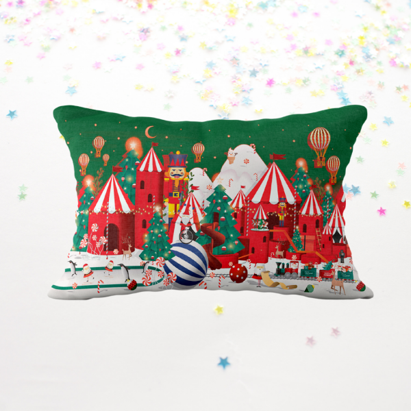 Yılbaşı Christmas Festival Çift Tarafı Desenli Kırlent Kılıfı 30x50 cm