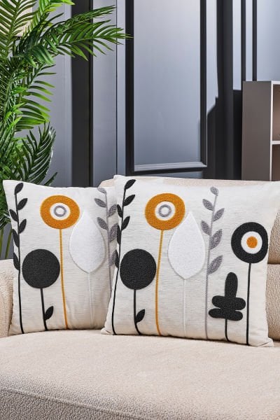 Bohem Özel 2 \' li Set Tasarım Punch Panç Nakış Pollen 44x44 cm Kırlent Kılıfı