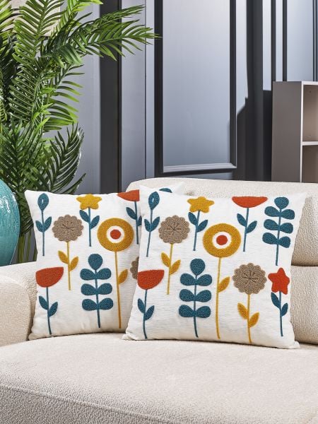 Bohem Özel 2 \' li Set Tasarım Punch Panç Nakış Daisy 44x44 cm Kırlent Kılıfı