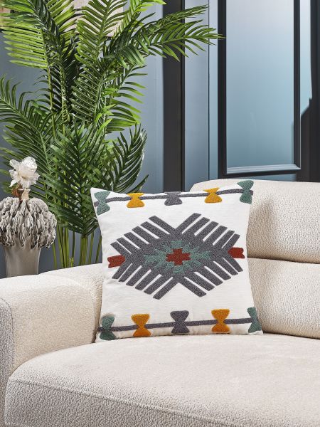 Bohem Etnik  2 \' li Set Özel Tasarım Punch Panç Nakış Anaisha 44x44 Cm Krem Kırlent Kılıfı