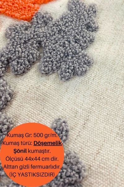 Marin Mercan Desenli 2 \' li Set Özel Tasarım Punch Panç Nakış 44x44 cm Keten Kırlent Kılıfı Pembe Gri