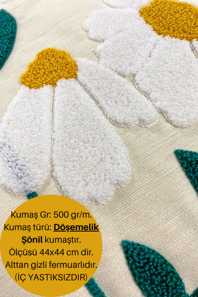 2 \' li Papatya Desenli Punch  Nakışlı Kırlent Kılıfı Seti