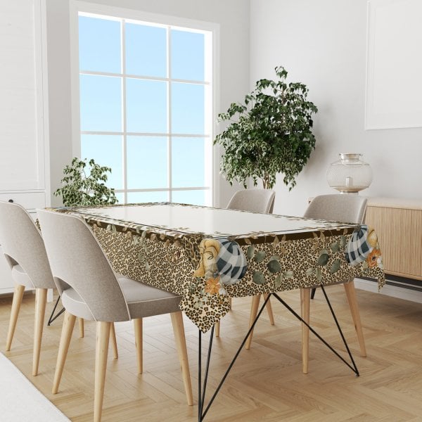 Fall Leopar Balkabağı Masa Örtüsü