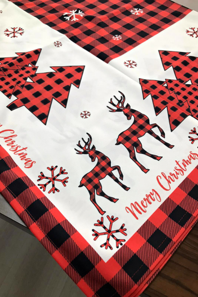 Yılbaşı Christmas Temalı Kırmızı Ekoseli Masa Örtüsü 140x200 cm
