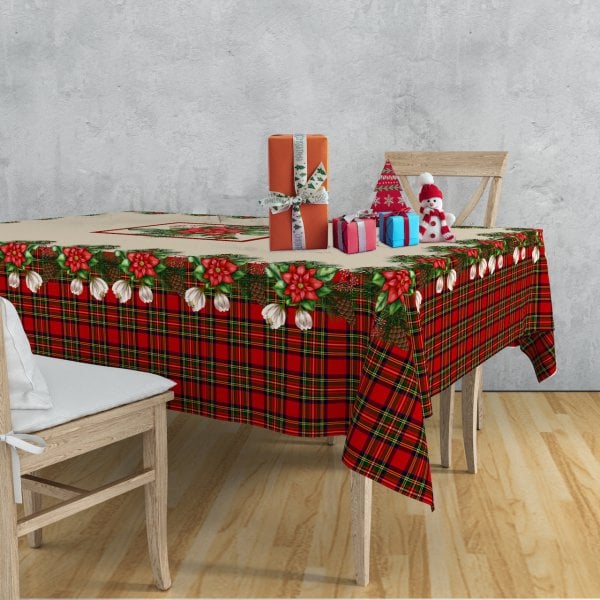 Yılbaşı Christmas Temalı Royal Ekose  Masa Örtüsü