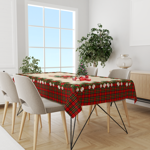 Yılbaşı Christmas Temalı Royal Ekose  Masa Örtüsü