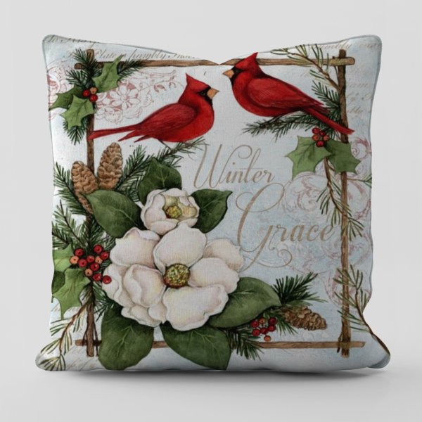 Yılbaşı Christmas Temalı Vintage Beyaz Poinsettia  Kırlent Kılıfı