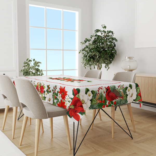 Yılbaşı Christmas Temalı Poinsettia Çiçeği Vintage 140x200 cm Masa Örtüsü