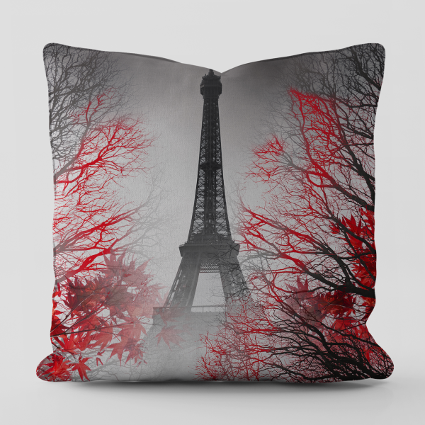 Sevgililer Günü Valentine's Day Dark Red Paris Temalı Kırlent Kılıfı
