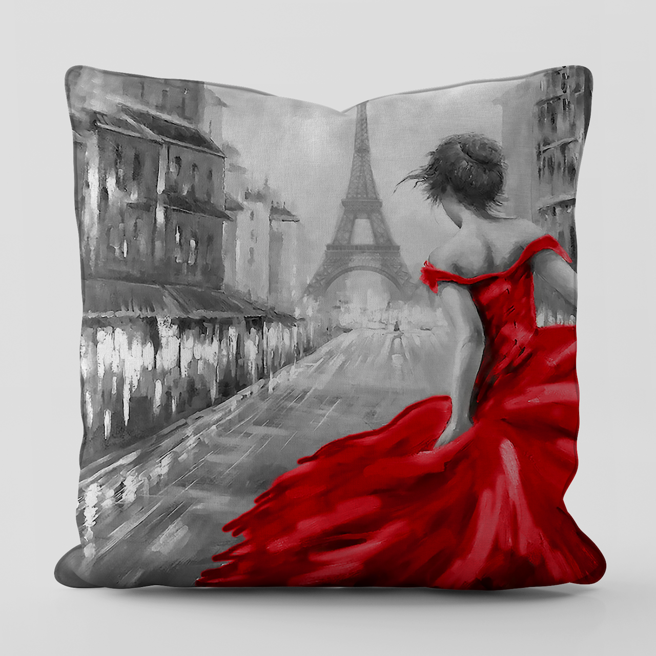 Sevgililer Günü Valentine's Day Dark Red Paris Temalı Kırlent Kılıfı