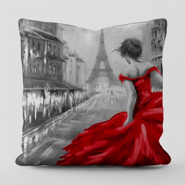 Sevgililer Günü Valentine's Day Dark Red Paris Temalı Kırlent Kılıfı