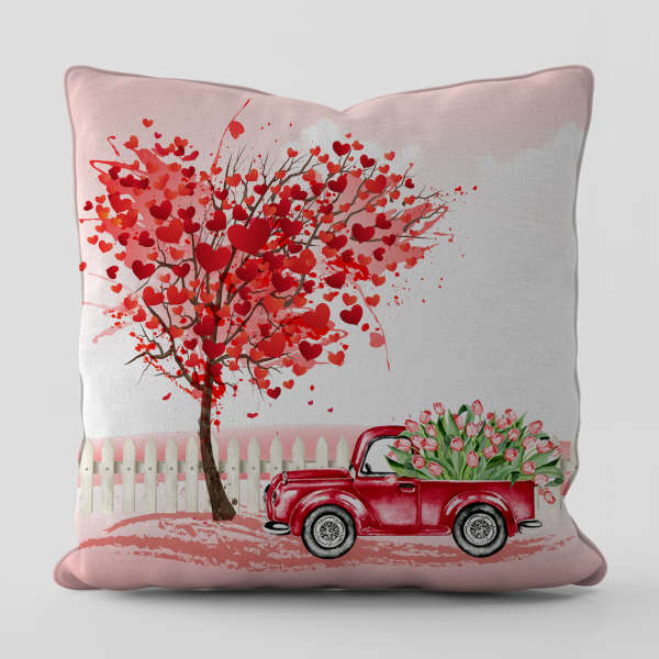 Sevgililer Günü Valentine's Day Temalı Pink Love  Kırlent Kılıfı