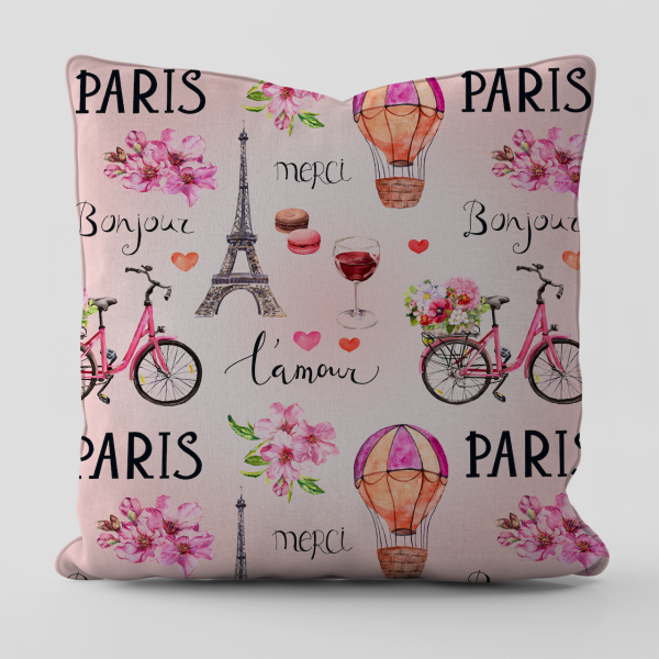 Sevgililer Günü Valentine's Day Temalı Pink Paris Love Kırlent Kılıfı