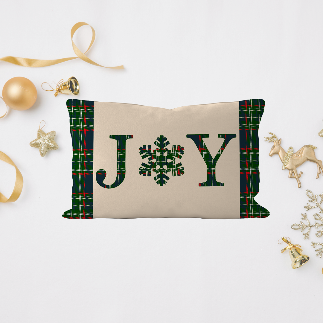 Yılbaşı Yeşil Ekose Joy Çift Tarafı Desenli 30x50 cm Kırlent Kılıfı