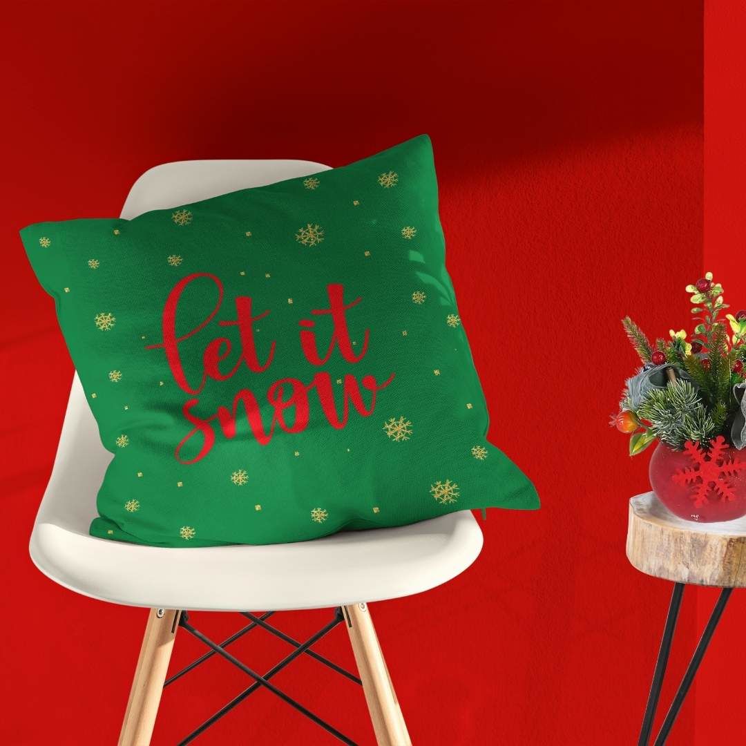 Yılbaşı Yeşil Snow Çift Tarafı Desenli Kırlent Kılıfı